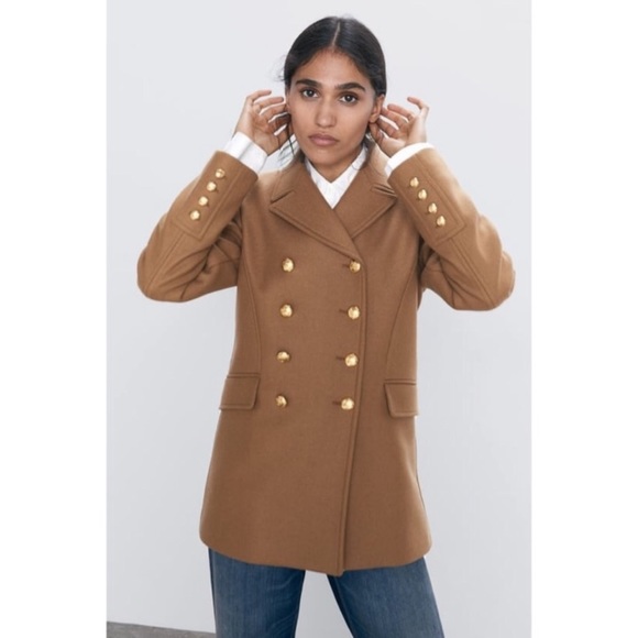 Camel coat with gold buttons Clearance